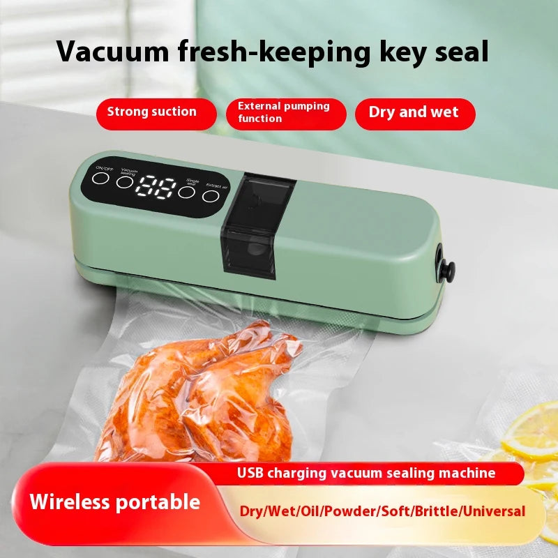Portable USB Rechargeable Vacuum Sealer – Automatic Food & Snack Sealing Machine with 10 Vacuum Bags, 60KPa Strong Suction
