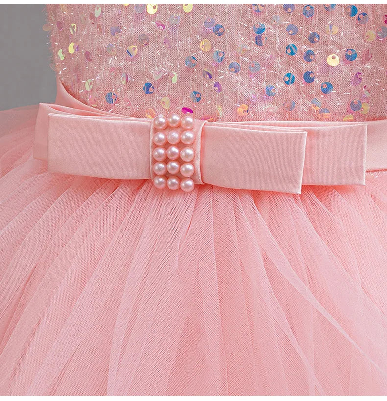 Sparkling Girls' Evening Gown - Sequin Dress with Train for Birthday Party & Piano Recital
