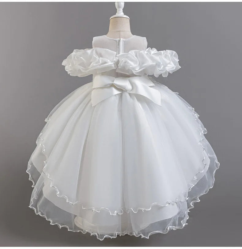 Luxury Off-Shoulder Gown with Train for Girls  Tulle Dress for Fashion Walk Show & Pageants