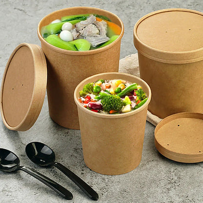 10pcs High Quality Disposable Kraft Paper Bowl 260ml Round Salad Dessert Food Snack Ice Cream Takeaway Packaging Cup with Lids