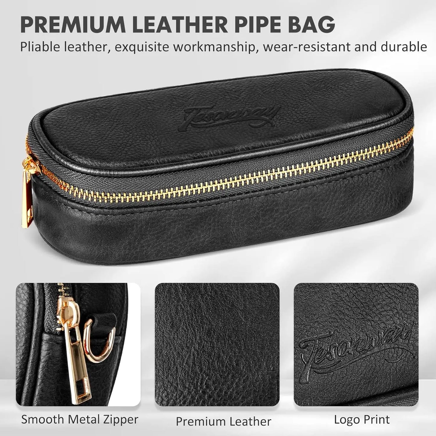 PU Leather Pipe Pouch, Pipe Case, Bag for 2 Pipes and Pipe Cleaners Screens Tamper, Pipe Accessories