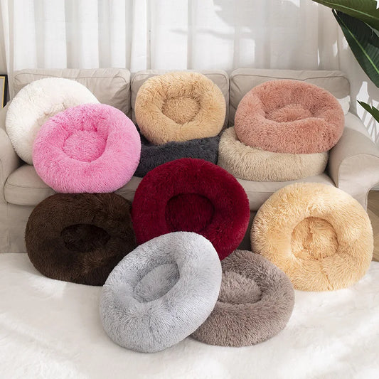 Round Plush Donut Dog Bed Washable Pet Cushion