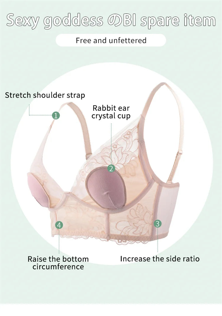 Women’s Lace Transparent Rabbit Ears Push-Up Bra – Soft, Thin, Wire-Free Bralette