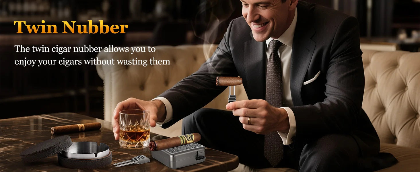 Cigar Cutter,4 in 1 Multifunction V Cut Cutter with Cigar Punch,Cigar Holder & Twin Nubber,Suitable for Max 60 Ring Gauge Cigars