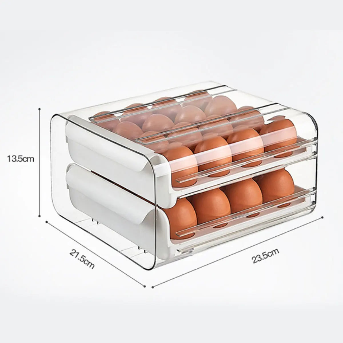 2-Layer 24-Egg Storage Container – Automatic Rolling Egg Holder Space-Saving Refrigerator Organizer