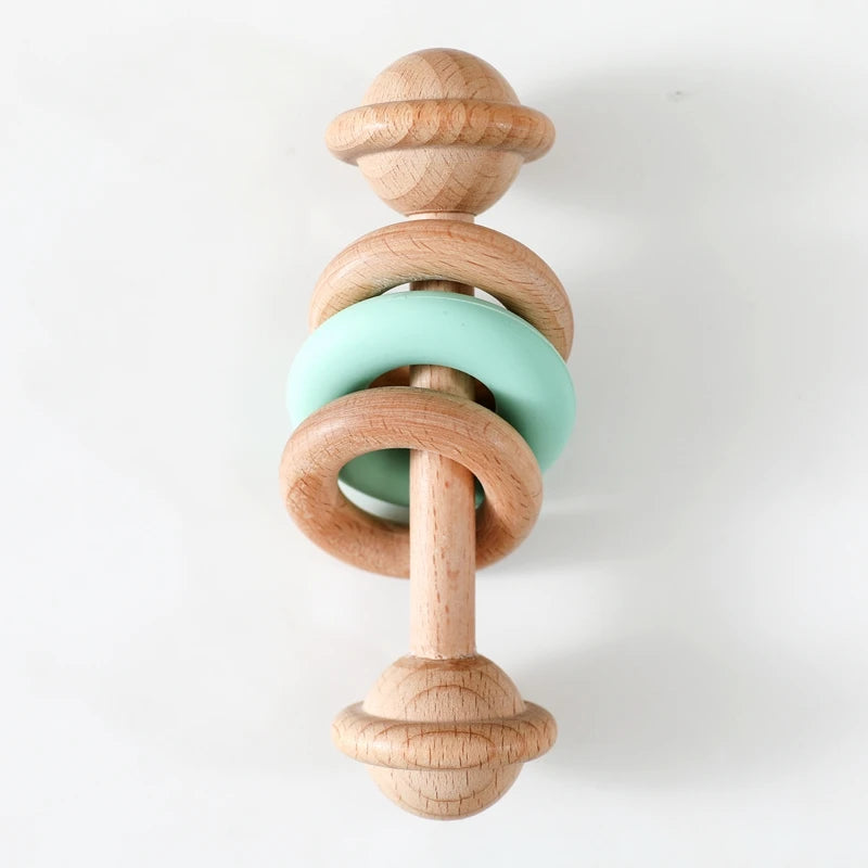 1pc Baby Toys Beech Wooden Rattle Hand Bells Toys Of Newbron Montessori Educational Toys Mobile Rattle Wooden Ring Baby Products