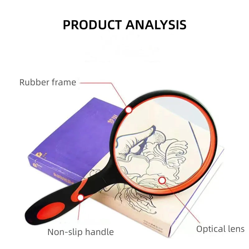 8X Handheld Magnifying Glass 50mm 75mm Rubber Handle