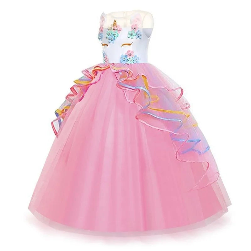 Unicorn Flower Applique Princess Ball Gown Dress