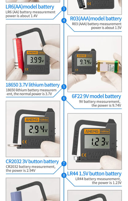 Max Digital Lithium Battery Tester Capacity Universal Test Checkered Load Analyzer Display Check AAA AA Button Cell