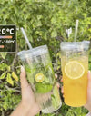 600ml Stripe Glass Cup with Lid And Straw Transparent Milk Tea Juice Cup Drinking Glasses Ice Water Coffee Mug Bar Drinkware