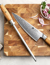 High Carbon Steel With Diamond Sharpeners Kitchen Knife Sharpening Rod Tool with Olive Wood Handle