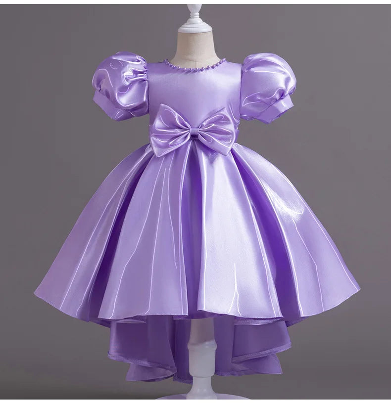 Elegant Backless Flower Girl Dress - Girls' Satin Gown for Pageant, Hosting & Walk Show