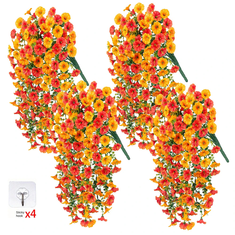 4PCS Morning Glory Artificial Flowers Hanging Vines Fake Plant Flower Garlands for Wedding Yard Home Garden Outdoor Decoration