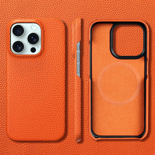 for Magsafe Case for iPhone 15 16 Pro Max Promax 16Pro Natural Cowhide Lychee Leather Protector Luxury Phone Back Cover