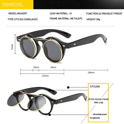 Steampunk Round Stylish Frame Flip Cover Men's Sunglasses