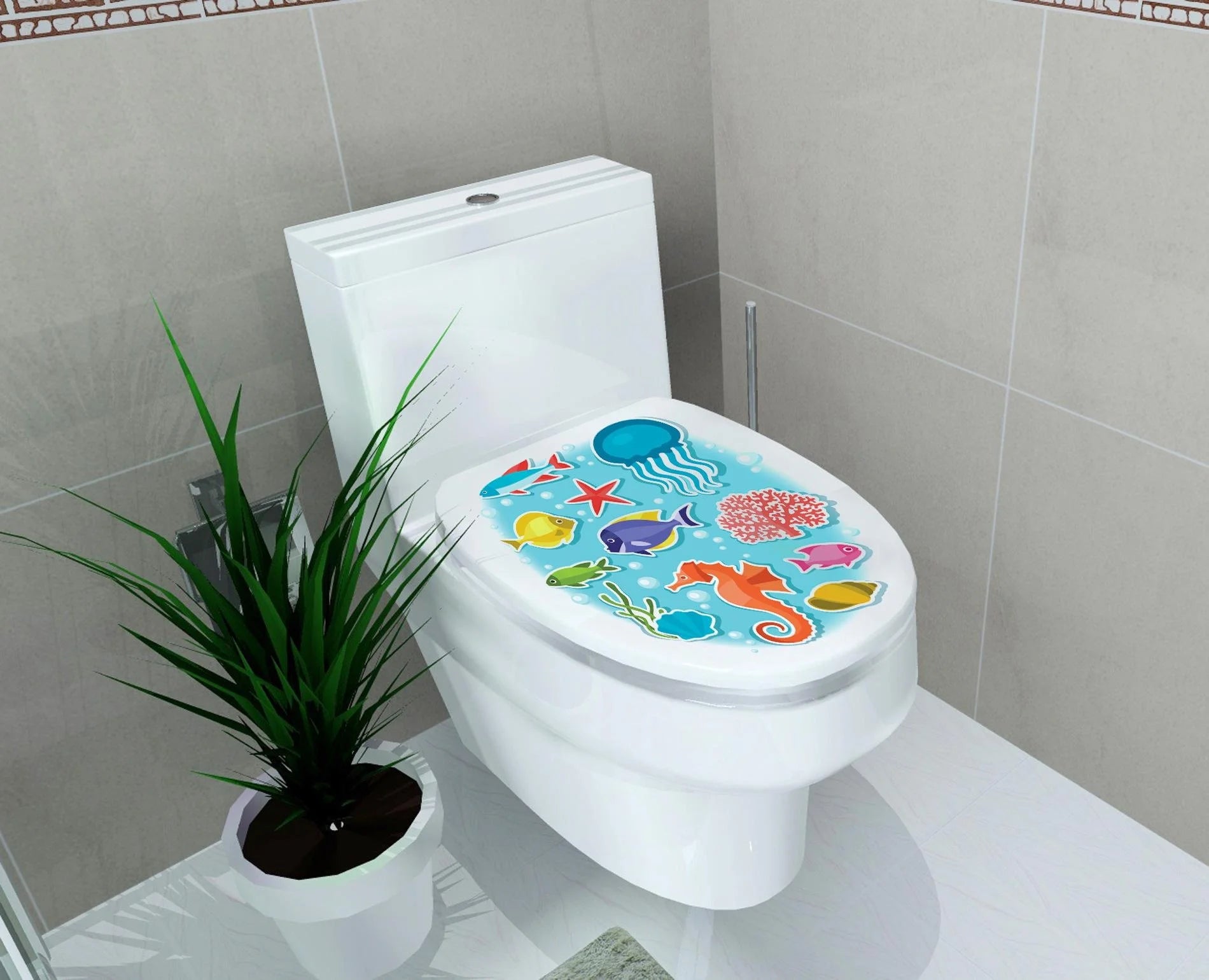 DIY 3D Toilet Lid Seats Cover Wall Stickers Bathroom Decal Mural Home Decoration