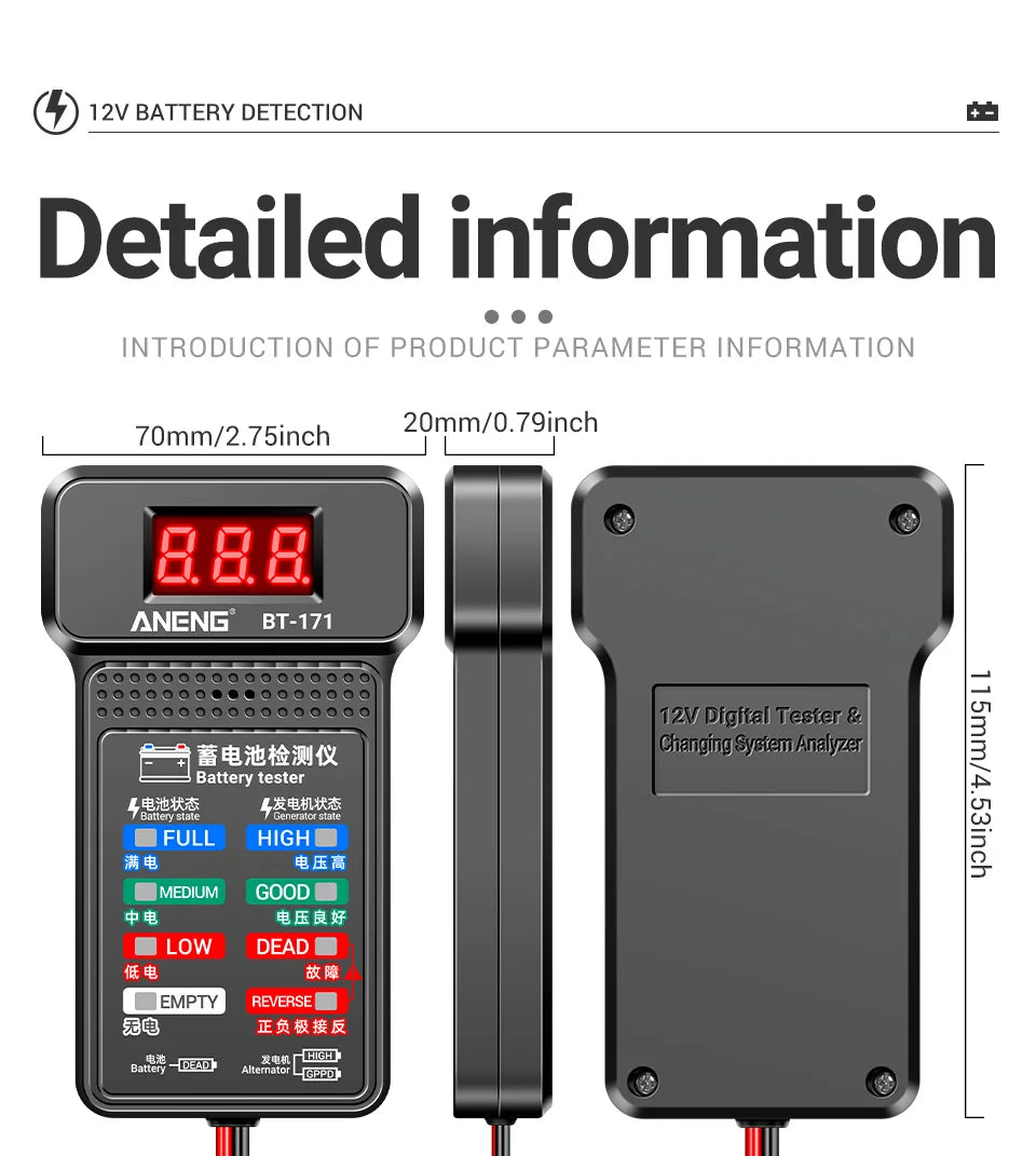 Multifunctional Battery Testers 12V Auto Repair Industry Detection with LED Reverse Display Screen Electrician Tool