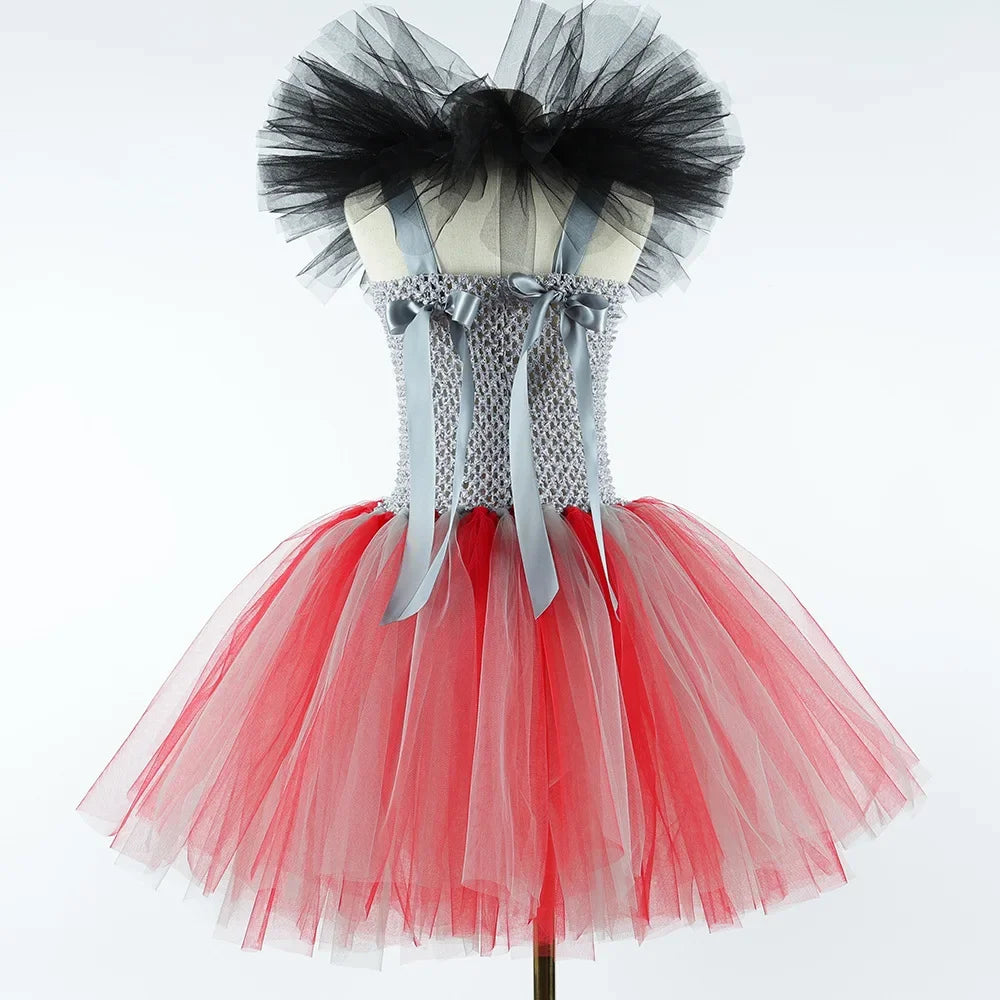 Scary Clown Costume for Girls Horror Halloween Tutu Dress Outfit Creepy Killer Clowns Costumes Kids Carnival Party Tulle Dresses