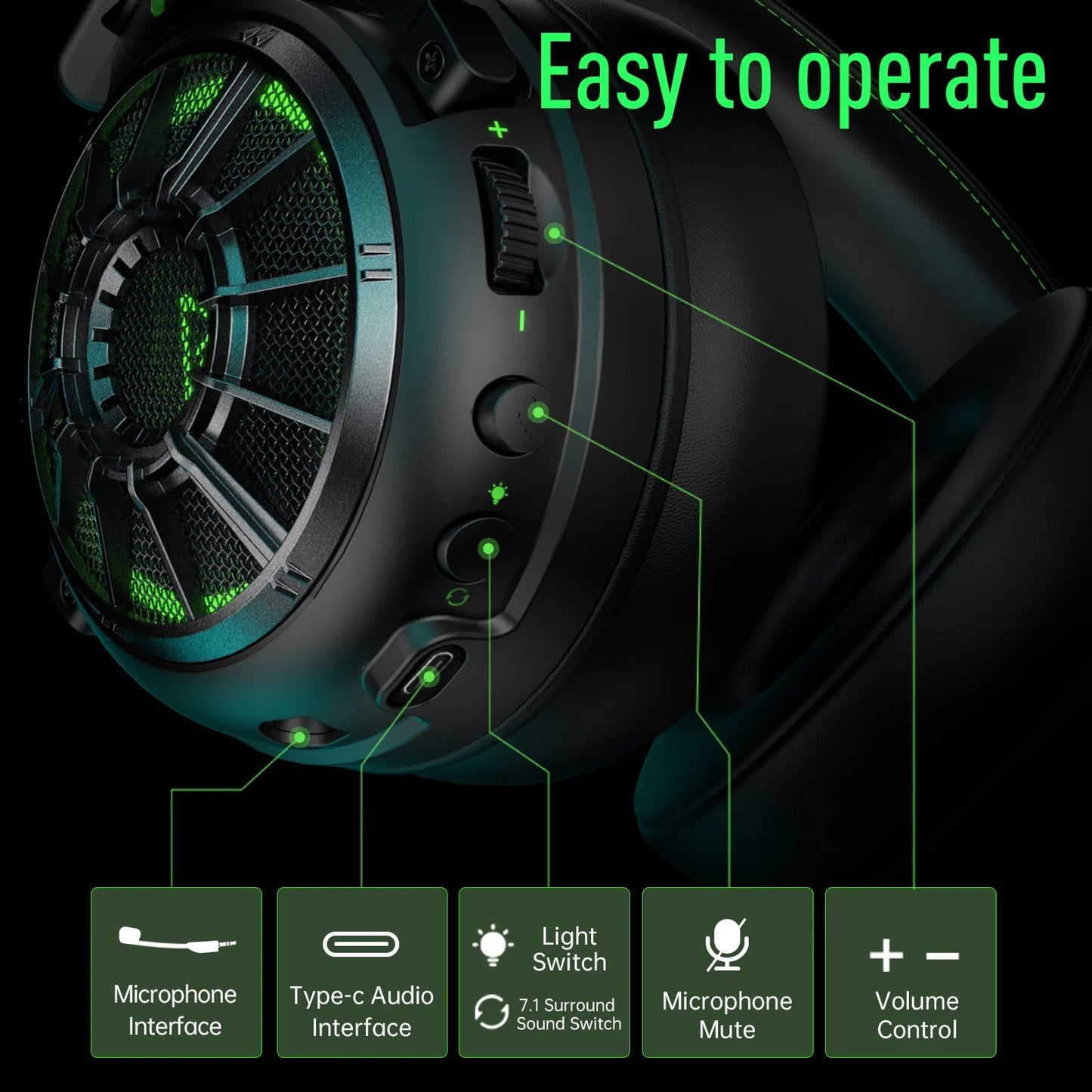 EKSA StarEngine Pro Wired Gaming Headset 7.1 Surround PC Headphones Gamer With ENC Mic USB/Type C/3.5mm for PS4 PS5 Xbox