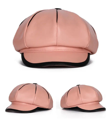 Beret Hats American/British Autumn/Winter Genuine Leather Retro Octagonal Caps Painter Warm