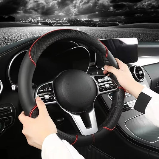 Universal Leather Diamond Steering Wheel Cover 37CM 38CM