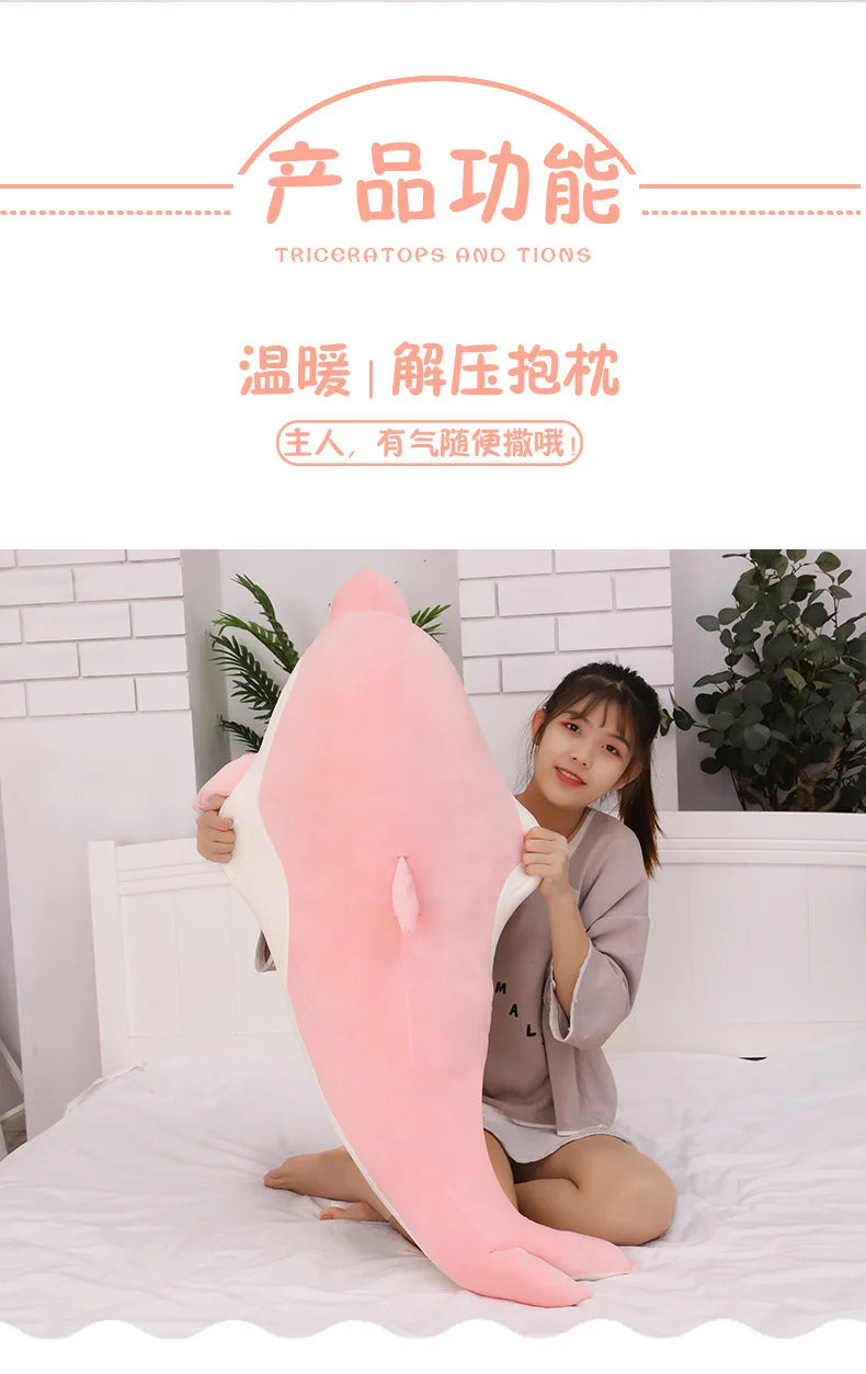 Kawaii Dolphin Plush Toy Soft Stuffed Doll for Kids Birthday Gift Large Cuddly Pillow Cute Plushie for Girls Super Soft Short