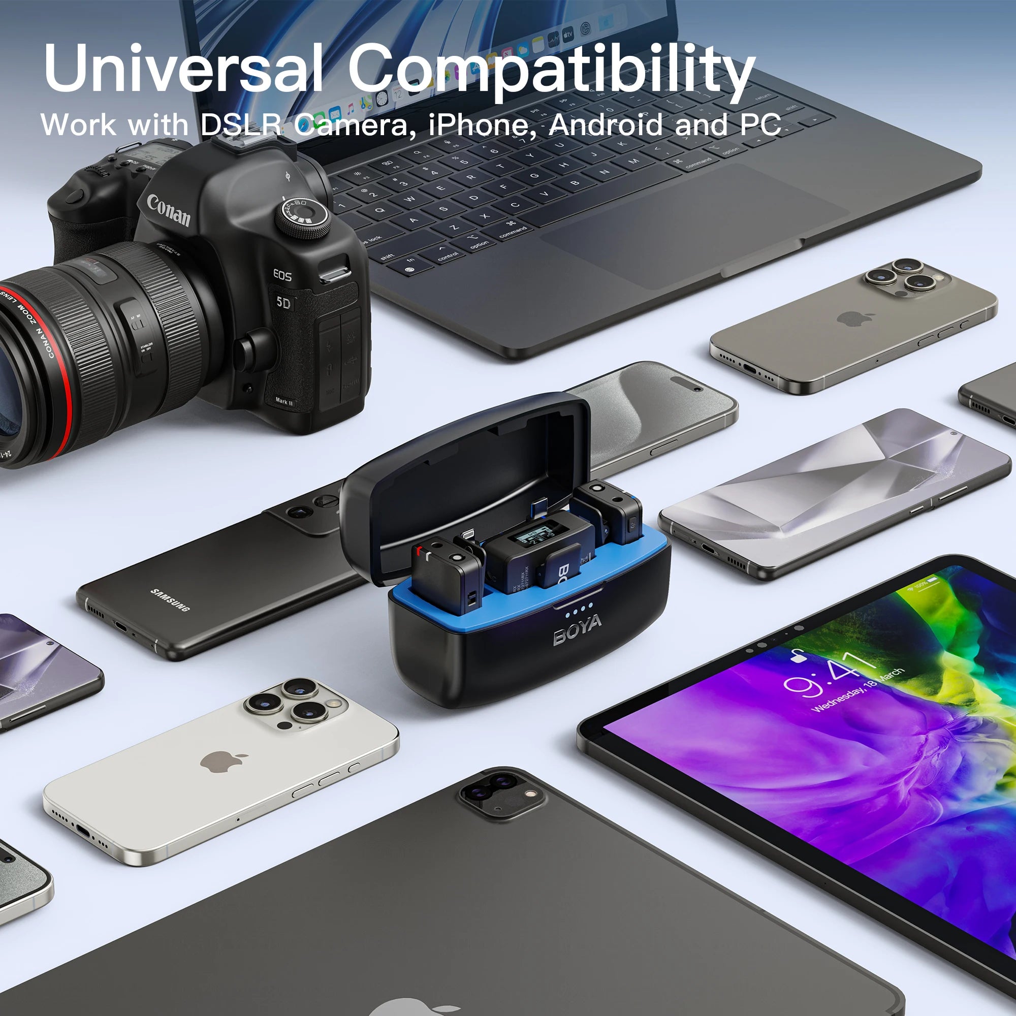 MIC All-in-One Wireless Lavalier Microphone for iPhone Android DSLR Cameras Gaming Live Streaming Vlog Video Recording