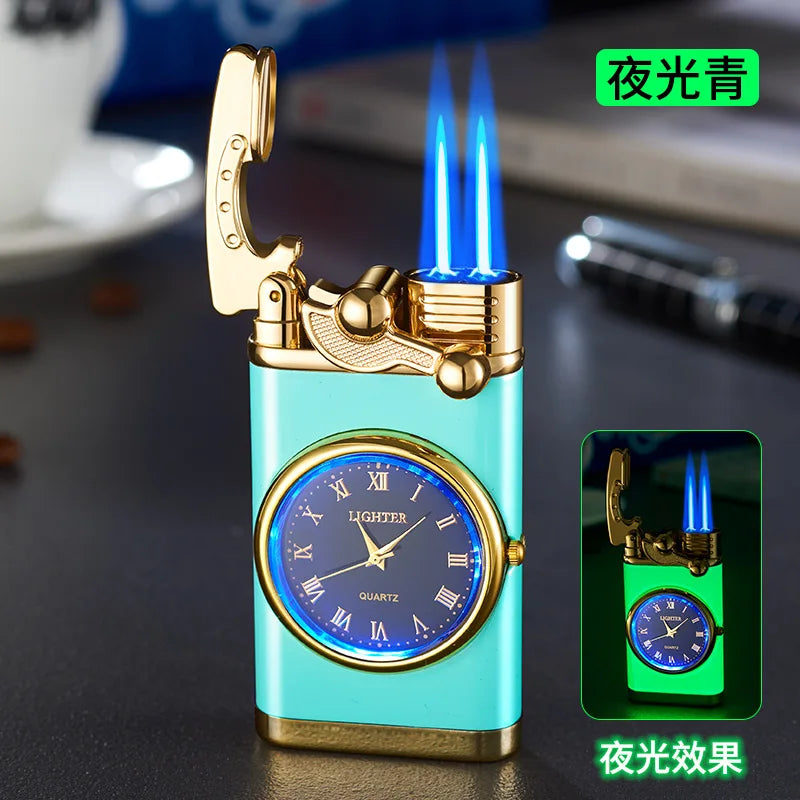 Rocker Arm Dial Metal Gas Lighters Jet, Butane Torch, Real Watch Lighter, Cigarette Cigar Lighter, Smoking Gadgets for Men