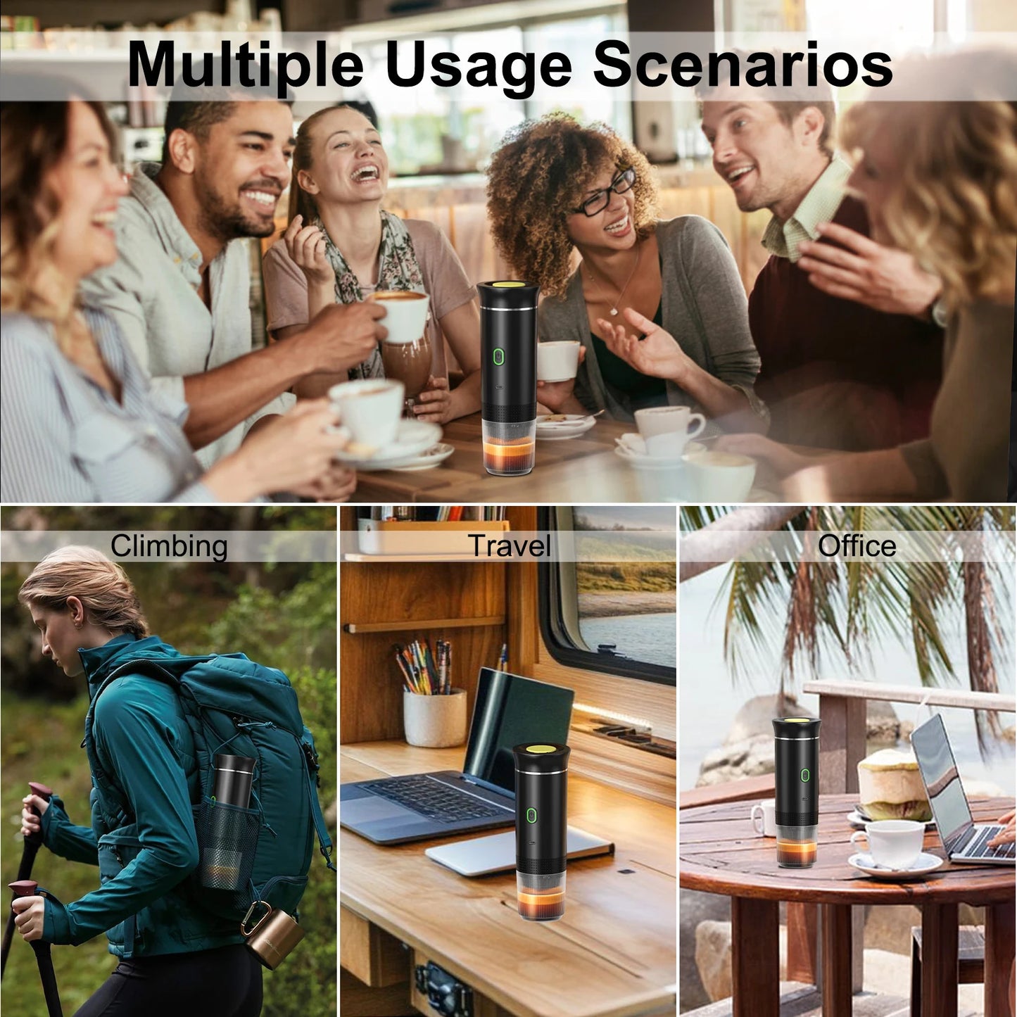 Wireless Electric Portable Espresso Coffee Machine for Car & Home Camping Coffee Maker 3-in-1 Capsule Powder Travel Coffee Maker
