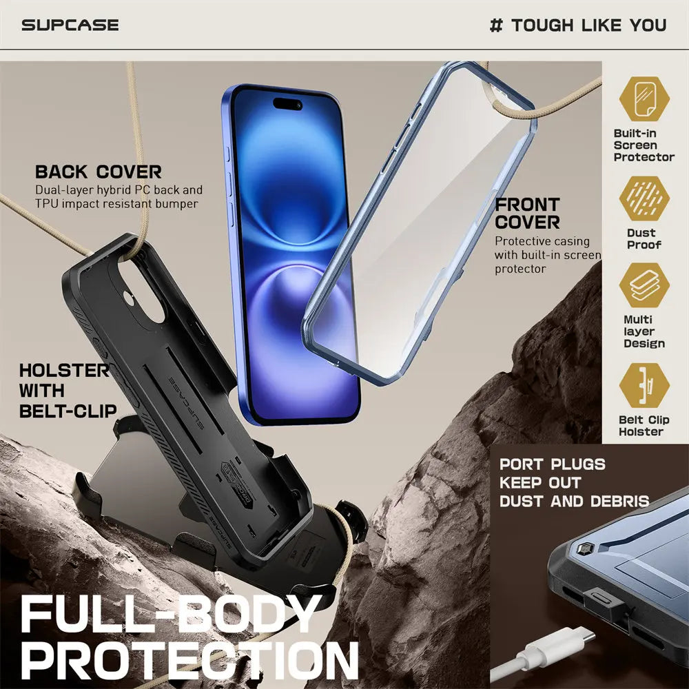 For iPhone 16 Case 6.1" (2024) UB Pro Full-Body Heavy Duty Rugged Phone Case with Built-in Screen Protector