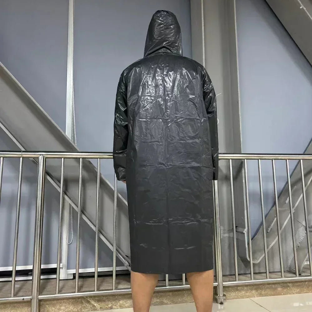 Long Waterproof Raincoat Poncho for Adults in Black