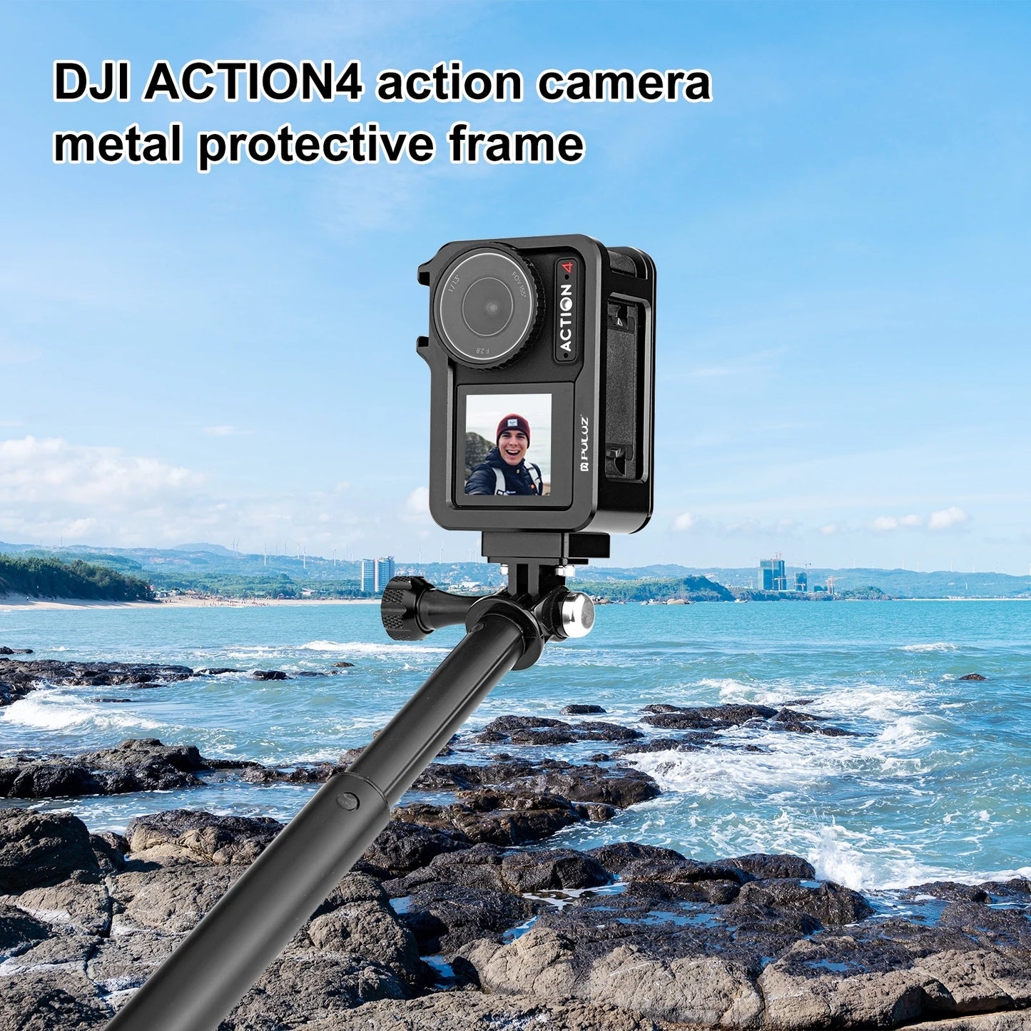 For DJI Osmo Action 4 / 3 Metal Cage Expansion Adapter Frame with Cold Shoe