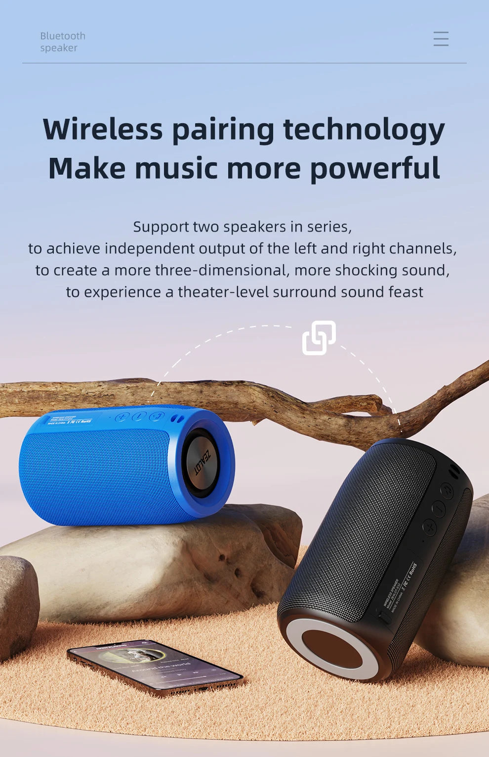 Portable Wireless Speaker Subwoofer Stereo Waterproof Powerful Column Outdoor Speakers Boom Box TF Card & AUX Audio