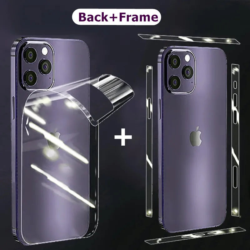 Full Body Hydrogel Film For iPhone 15 14 11 12 13 Pro Max Frame Front Back Screen Protector Camera Lens Protective Film Cover