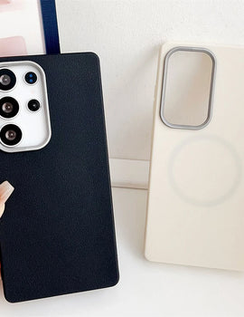 Luxury Leather Pattern For Magsafe Magnetic Phone Case For Samsung S25 Ultra S24 Plus S23 S22 S21 S20 FE Matte Shockproof Cover