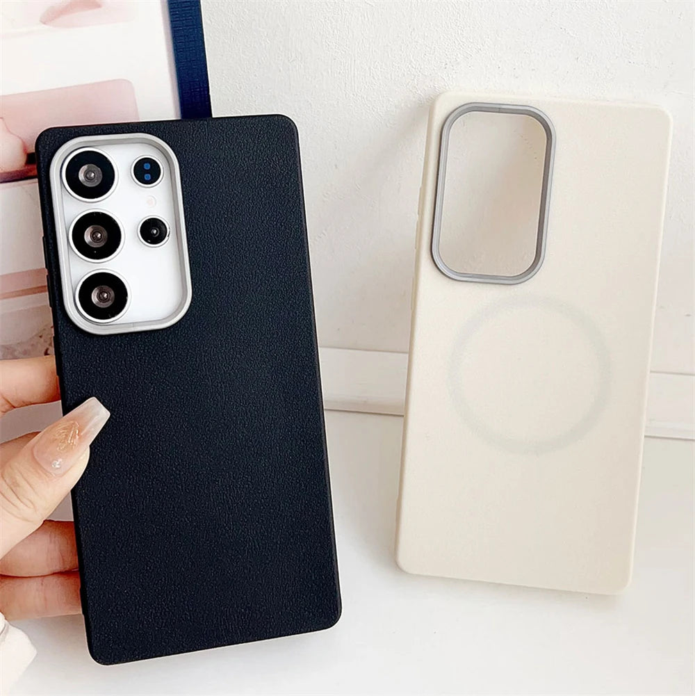Luxury Leather Pattern For Magsafe Magnetic Phone Case For Samsung S25 Ultra S24 Plus S23 S22 S21 S20 FE Matte Shockproof Cover