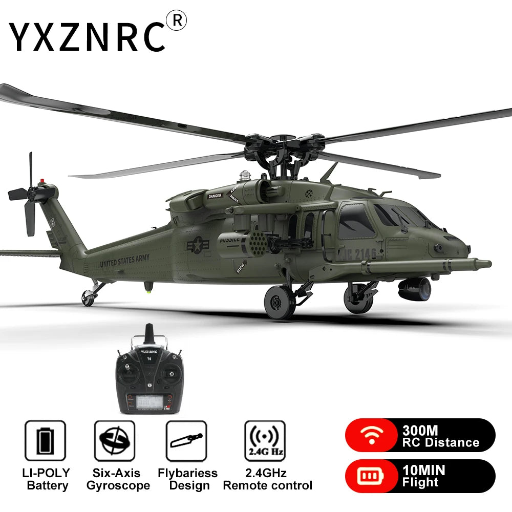 Six Channel Flybarless Remote Control Military Helicopter With Six Axis Gyroscope