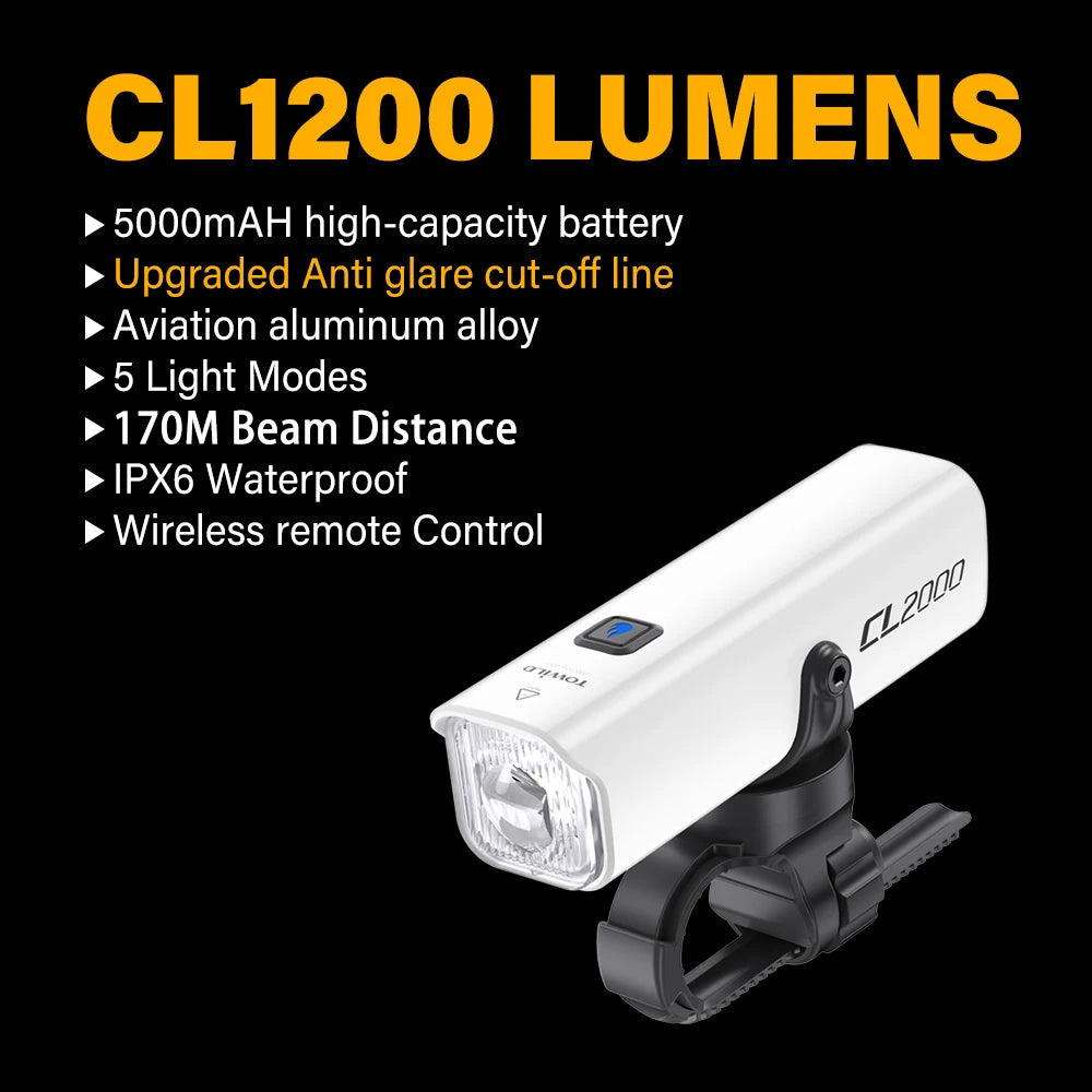 CL1200 Bicycle Light With Cut-off Line Beam 1200LM Rechargeable 5000mAh Led Bike Front Lights IPX6 MTB Cycling Headlights