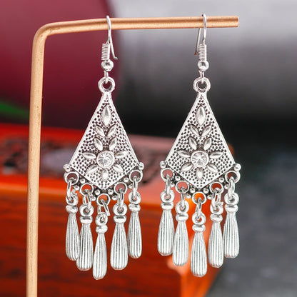 Statement Bohemian Vintage Ethnic Big Round Drop Earring Long Carved Flowers Drop Earrings For Women