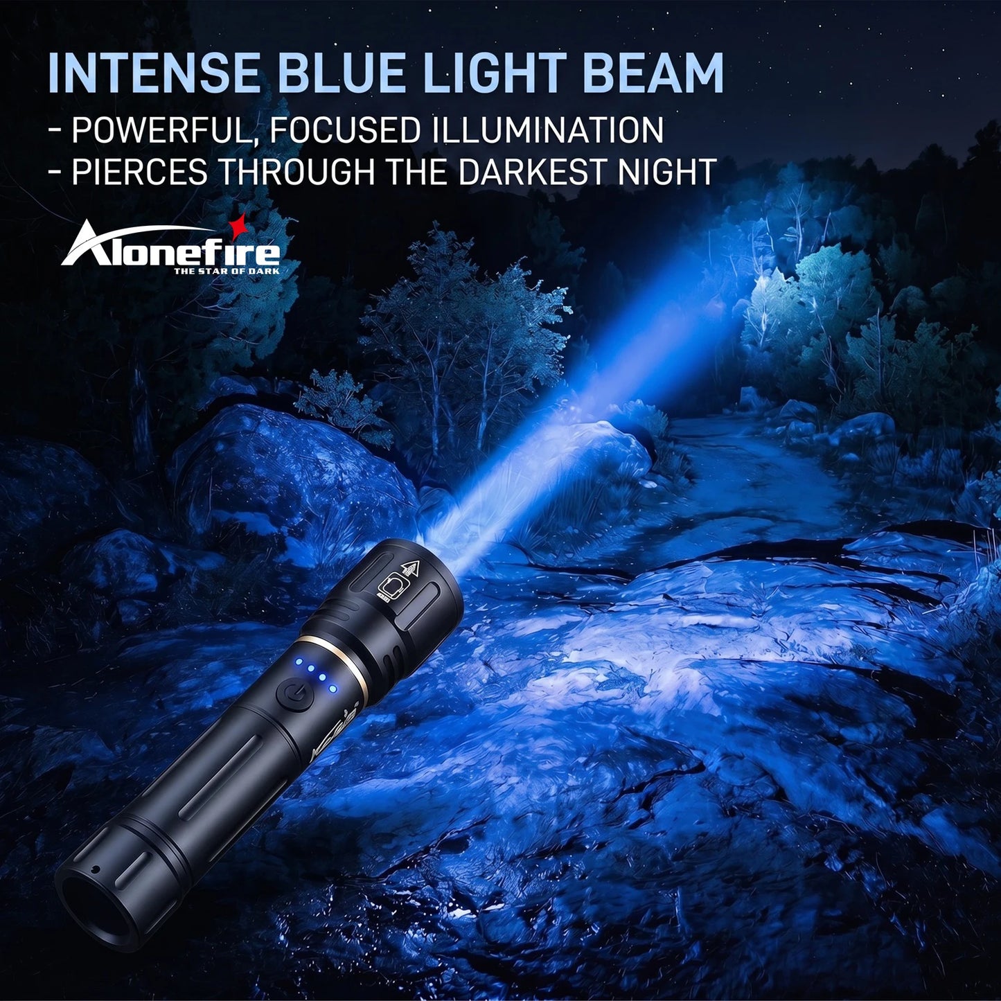 Zoom Blue Light Rechargeable LED Flashlight