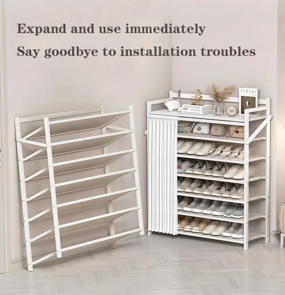 Multi-Layer Folding Shoe Cabinet Phyllostachys Pubescens Space Saving Stand Storage Shelves Explosion-Proof Folding Shoe Rack