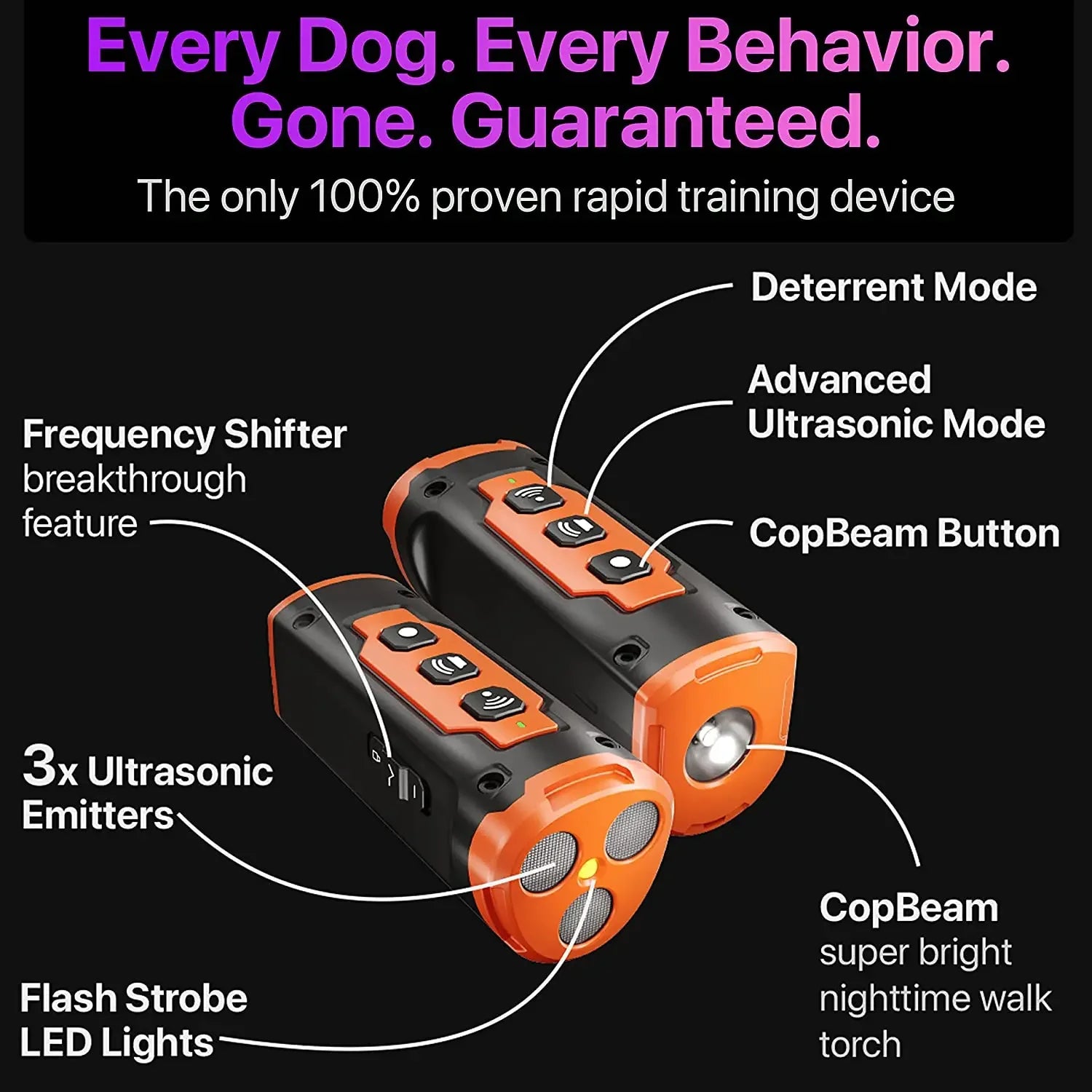Pet Dog Repeller Ultrasonic Dog Training Device Rechargeable Anti Dog Bark Stop Barking Deterrent Device With LED Flashlight
