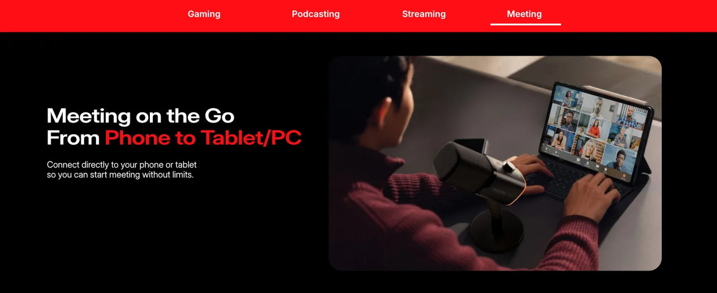Wireless Dynamic Gaming Microphone with RGB Lighting and Noise Reduction