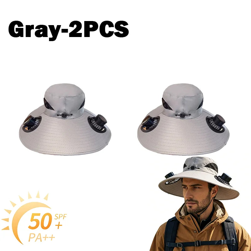 Wide Brim Fishing Hat With Dual Solar Fans