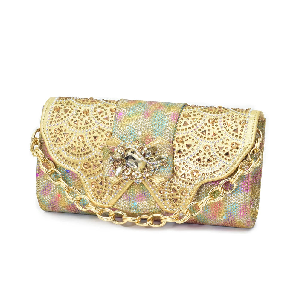 Rhinestone Shoes and Shoulder Bags Low-Heeled Shoes and The Same Style Envelope Bag Nigeria Shoes and Bag Set Italian