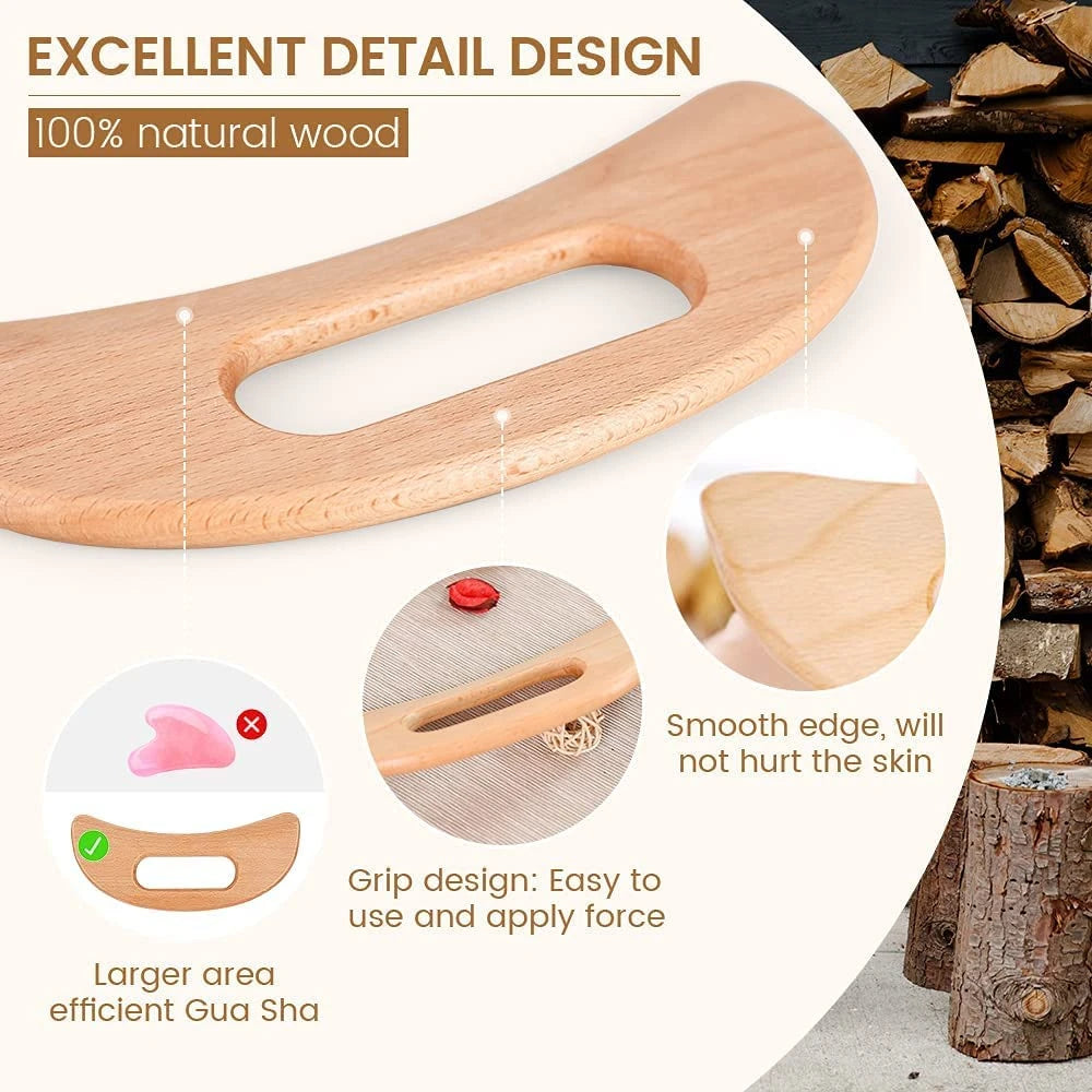 Wood Therapy Massage Gua Sha Tool, Lymphatic Drainage Massager, Grip Scraping Board, Anti Cellulite for Body Shaping,Muscle,Neck