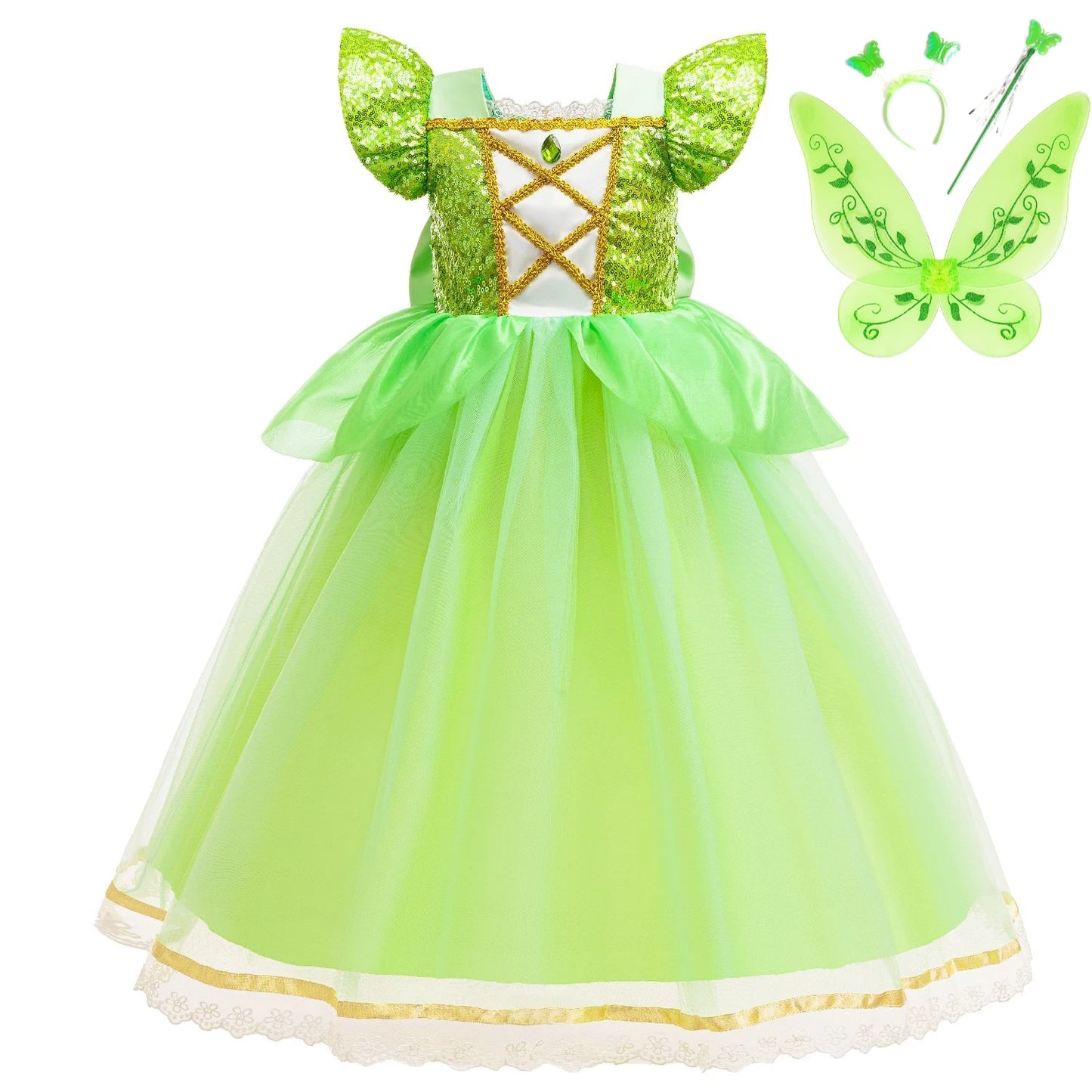 Fairy Green Sparkle Tulle Princess Dress with Bow