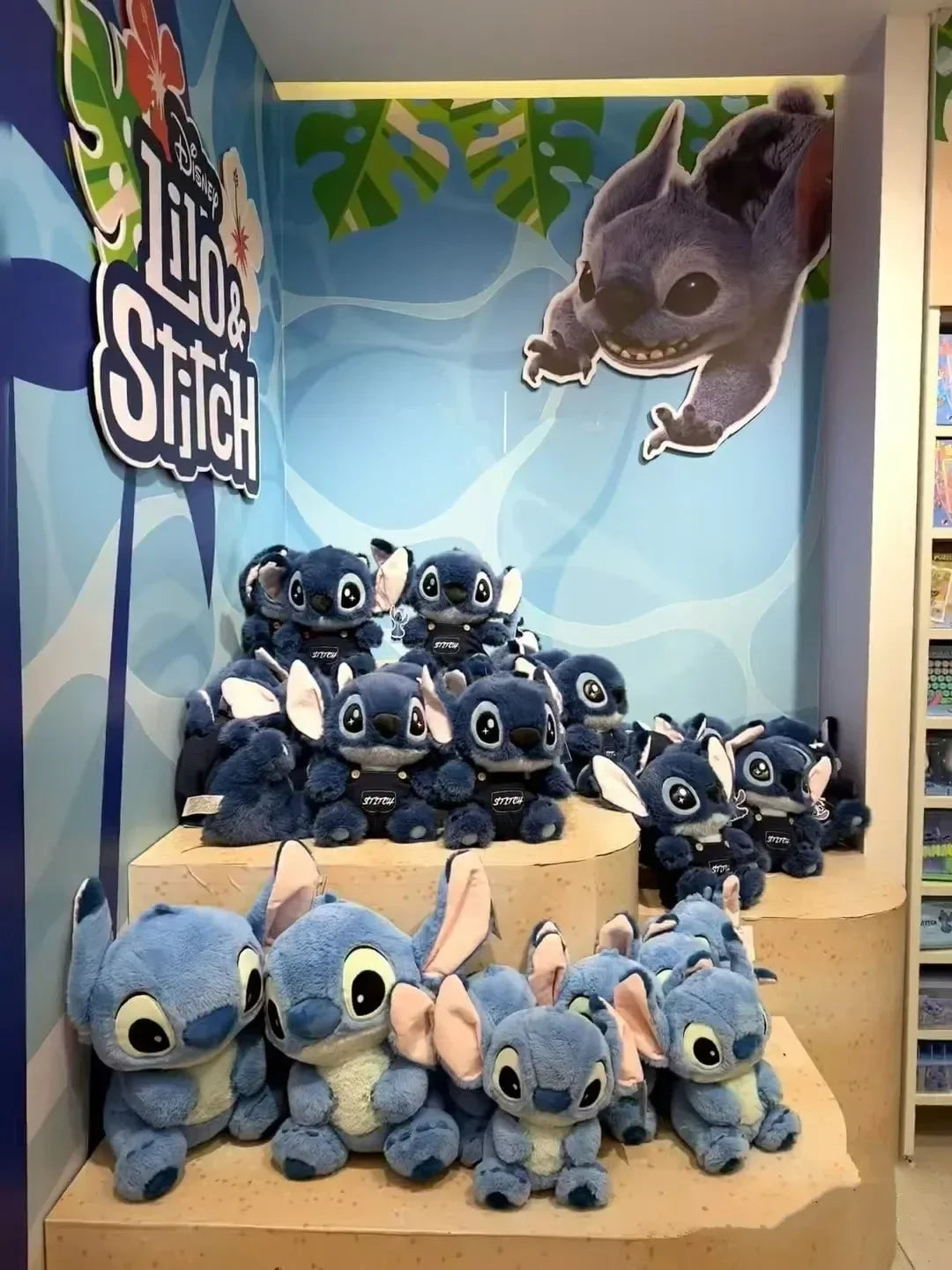 Disney Stitch Plush Doll Cute Anime Stuffed Toy with Overalls Birthday Gift for Boys Girls Home Room Decoration Accessories