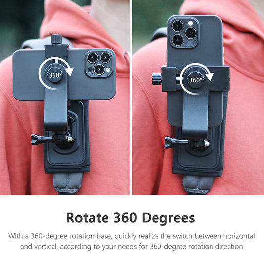 360 Degree Rotary Mobile Phone Backpack Clip Holder for Smartphones CellPhone Chest Shoulder Fixed Mount for iPhone 14