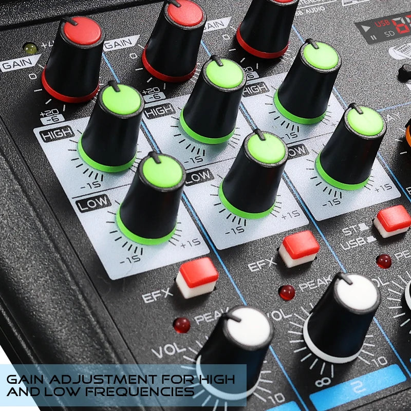 4 Channel DJ Audio Mixer With Bluetooth USB And 48V Phantom Power